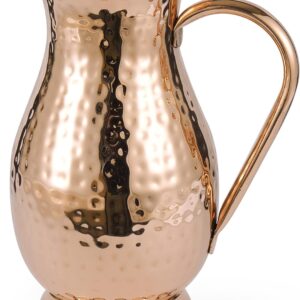 Pure Copper Pitcher with a Lid, Large Size Solid Copper Handcrafted Copper Water Hammered Jug, Capacity 70 Oz/2000ml, Copper Carafe For Home, Hotels & Gifting