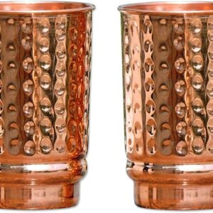Hammered Pure Copper Tumblers Set of 2, UNLINED, UNCOATED and LACQUER Free | 350 Ml. (11.8 US Fl Oz) Traveller's Copper Cups for Ayurveda Health Benefits
